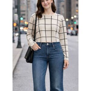Loft windowpane crewneck crop sweater M
